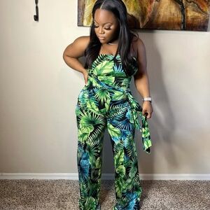 Tropical Leaf Print Jumpsuit